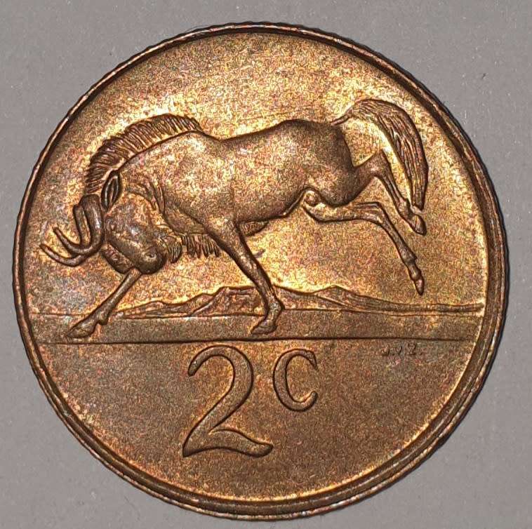 1986 - 2 CENT COIN (TWO CENT COIN) - RSA - BRONZE - KM#83 - BILINGUAL LEGEND - WILDEBEEST